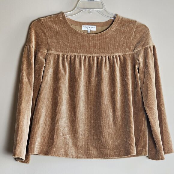 Madewell Texture & Thread Warm Hickory Corduroy Swing Top Sweater XS Soft Boxy‎ - Picture 1 of 8